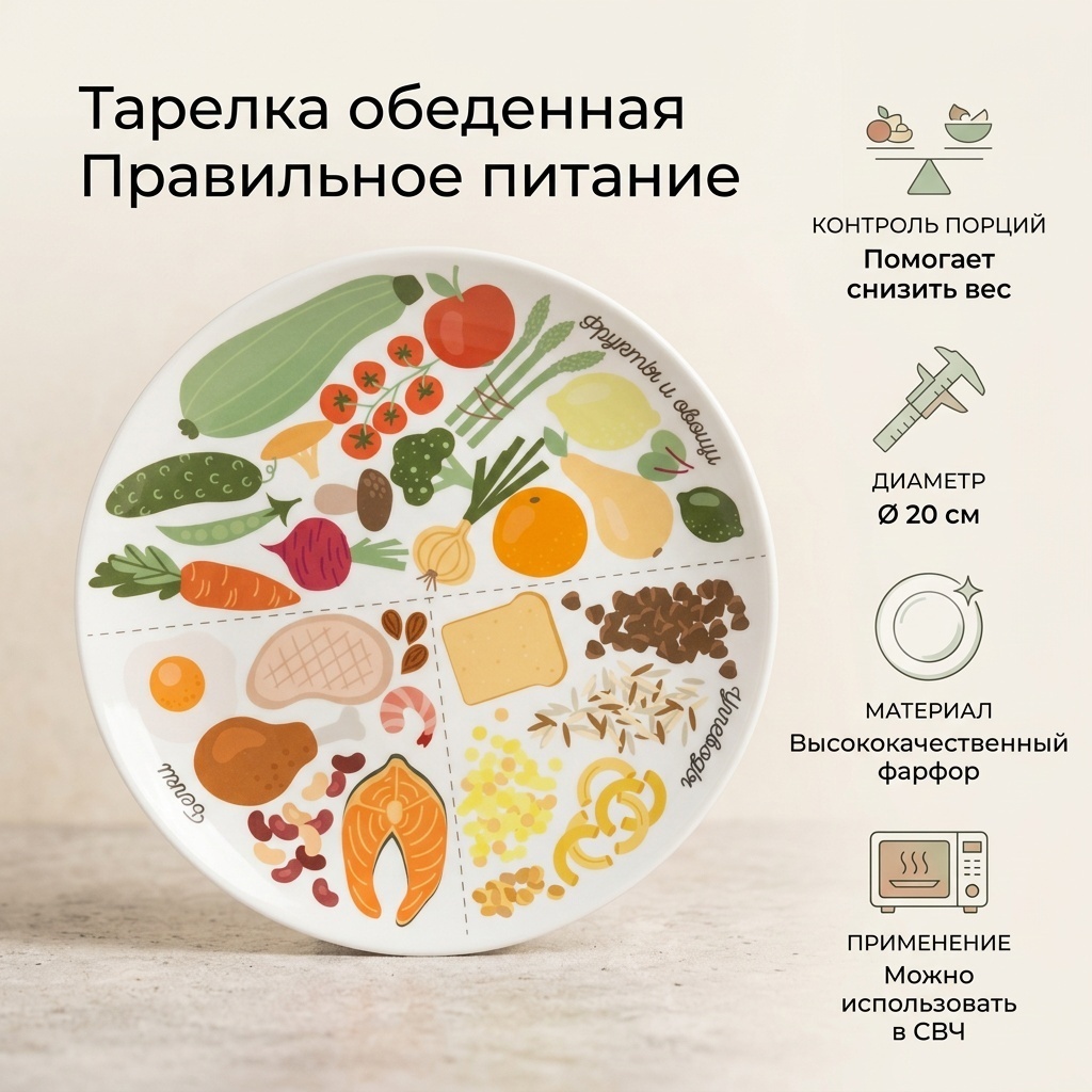 Обеденная тарелка 20x20 см, 1 шт, фарфор