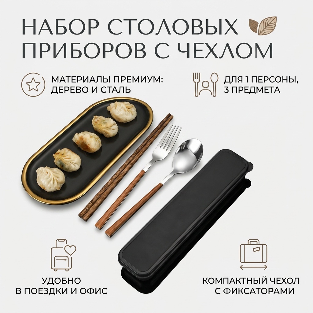 Набор столовых приборов 3 шт, серебристый в чехле