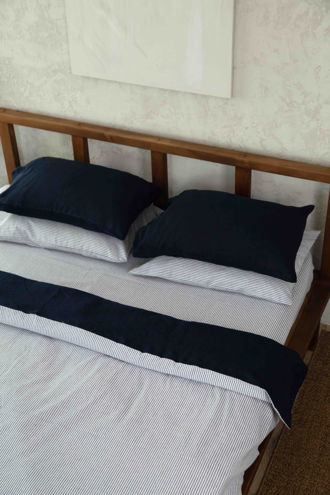 Пододеяльник Linenlover двуспальный LINEN 180х200 темно - синий, светло - голубой