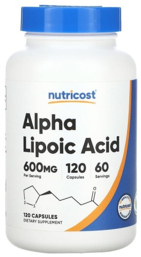 Аминокислота Nutricost альфа-липоевая кислота, 600 мг, 120 капсул (300 мг в 1 капсуле) нейтральный