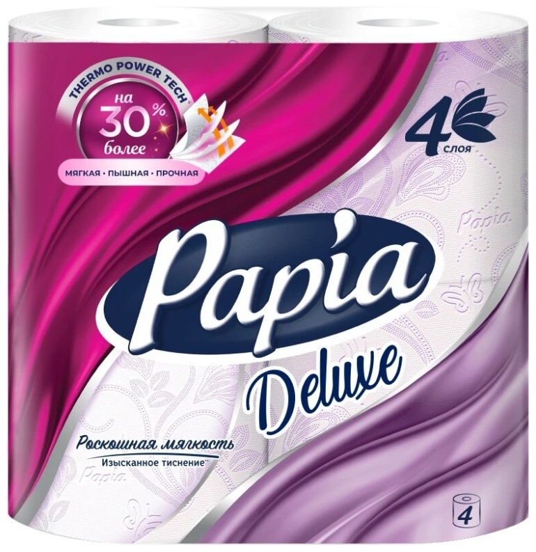 Papia Deluxe туалетная бумага 4-слойный 4 шт первичная целлюлоза белый