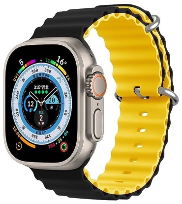 Ремешок BOGEMA для Apple Watch Series 4, Watch Series 5, Watch Series 6, Watch Series 7, Watch Series 8, Watch SE, Watch SE 2nd Gen, Watch SE 3, Watch Series 9 черно-желтый
