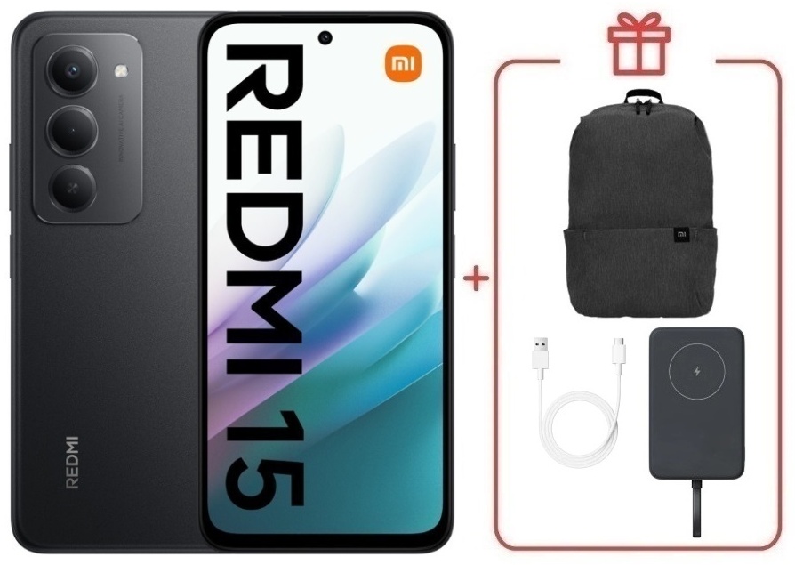 Смартфон Xiaomi Redmi 15 6 ГБ/128 ГБ черный + подарок