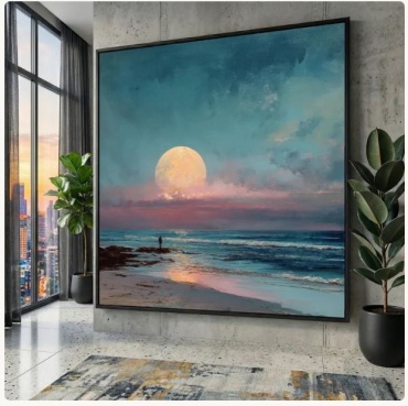 Картина Лунный пляж. на подрамнике theBaiss.com 90x90 см