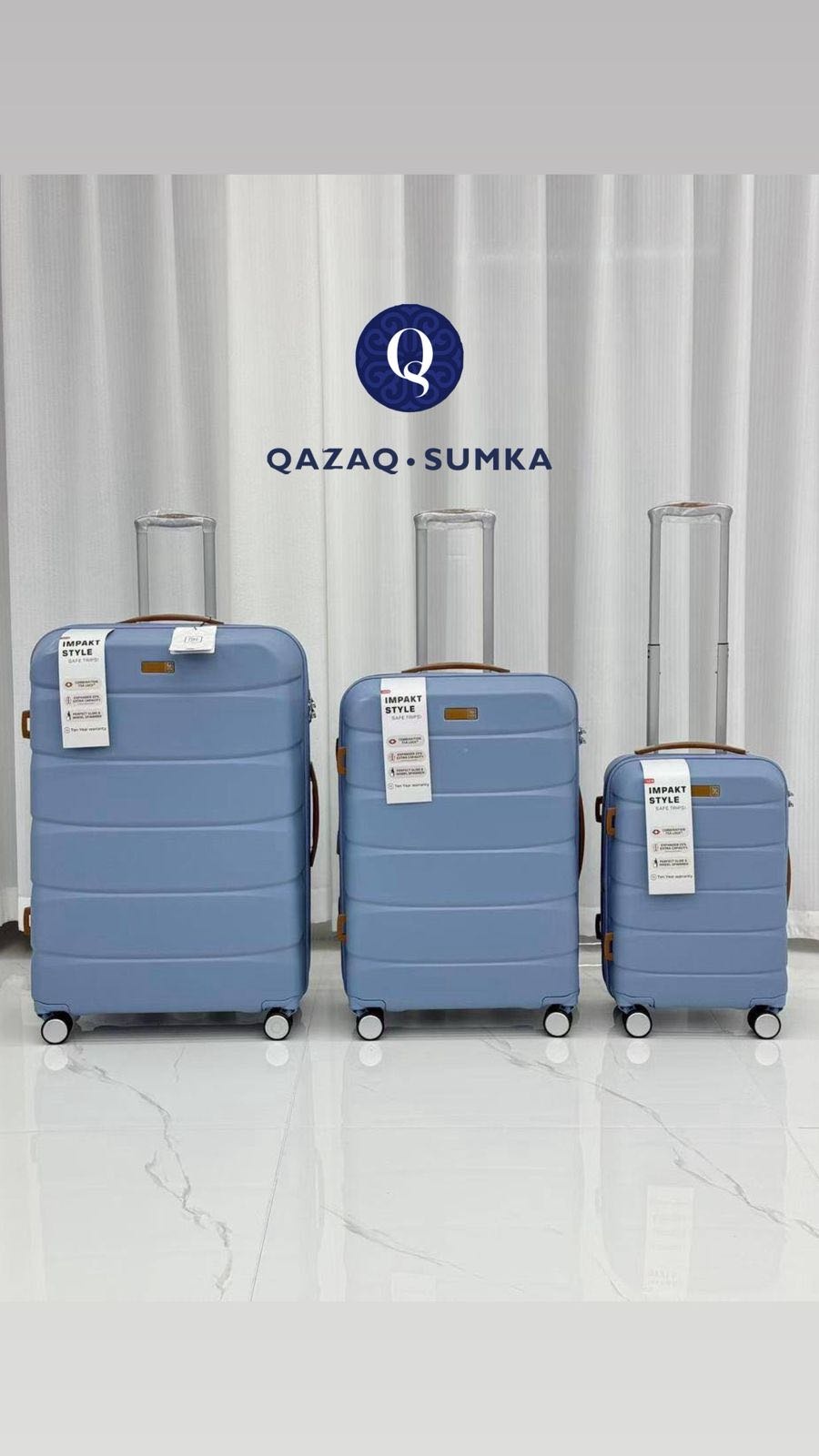 Комплект чемоданов QAZAQSUMKA 1111 поликарбонат 220 л голубой
