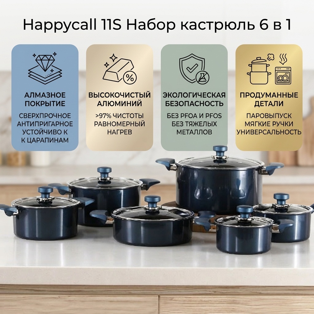 Набор кастрюль Happycall 6 в 1
