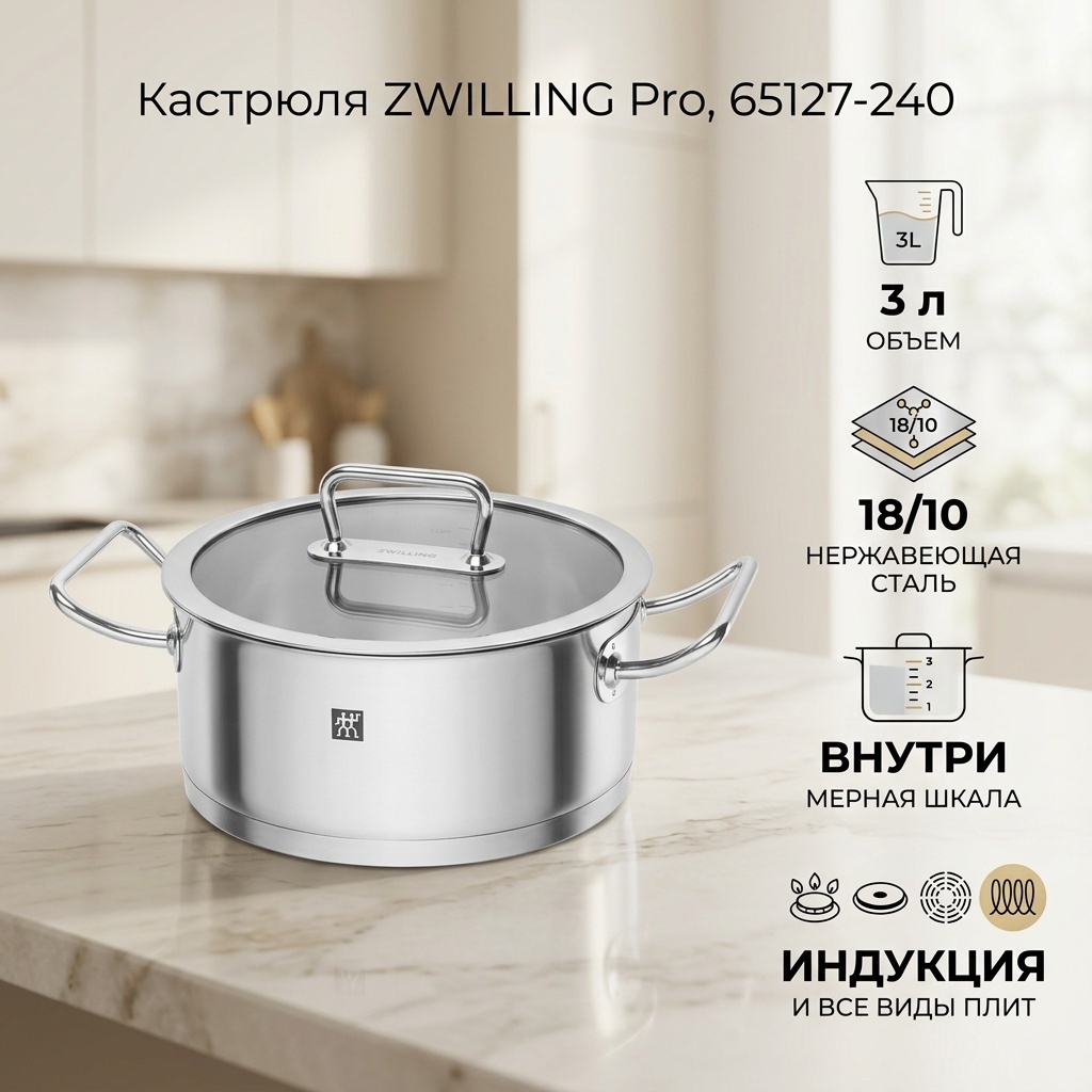 Кастрюля 3 л, ZWILLING 65127-240 нержавеющая сталь