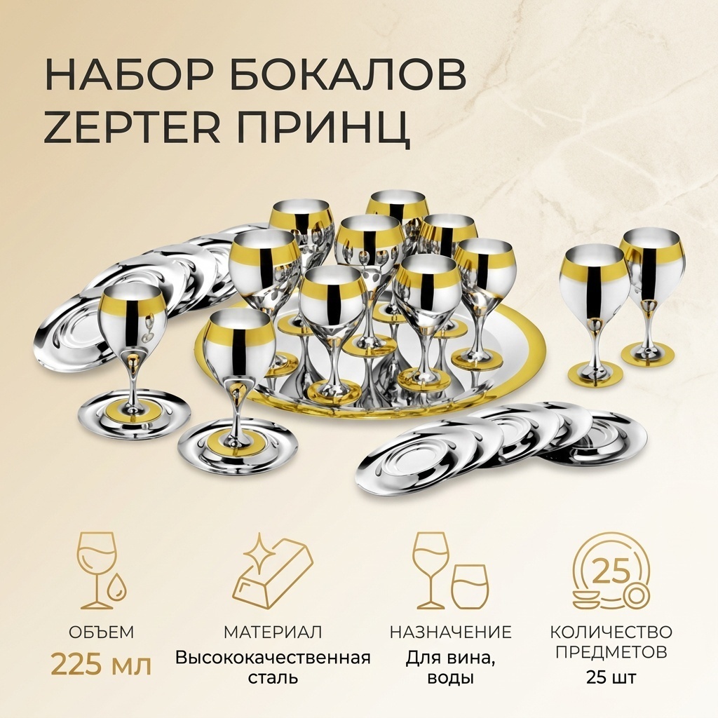 Набор бокалов Zepter 225 мл, сталь, 25 шт