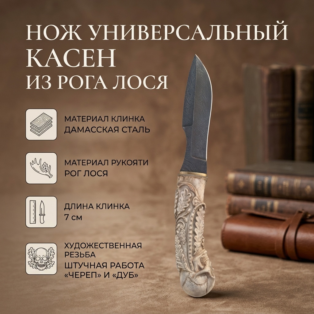 Нож универсальный Мастер Касен, лезвие: дамасская сталь 1 шт