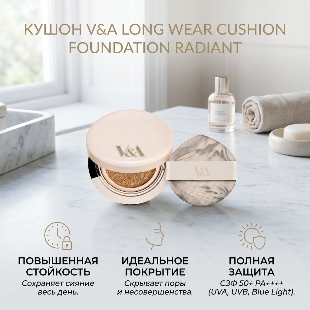 V&A Long wear cushion foundation radiant кушон 02 neutral beige 12 г