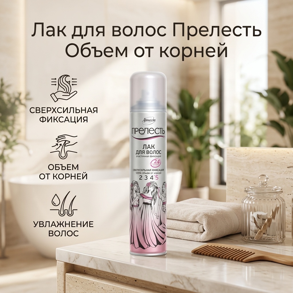 Прелесть Объем от корней лак сверхсильная фиксация 200 мл