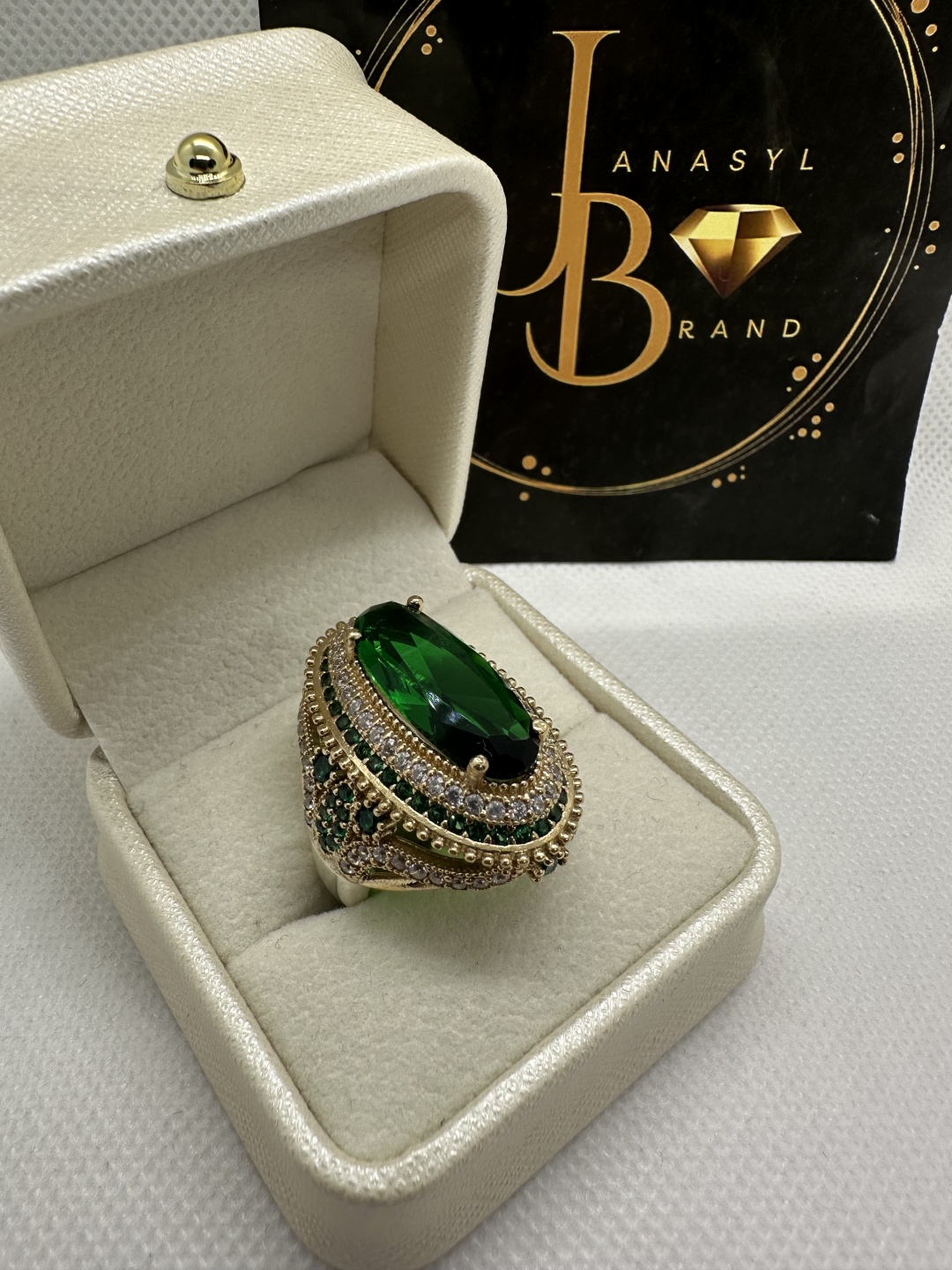 JANASYL Brand JB020 размер 18.5 вес 12.5 г серебро, изумруд