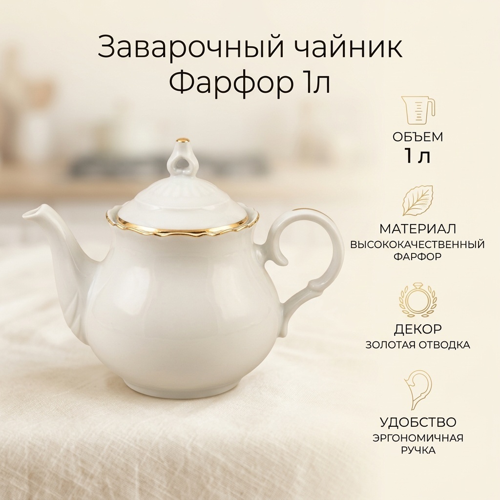 Чайник Чехия 1 л, фарфор