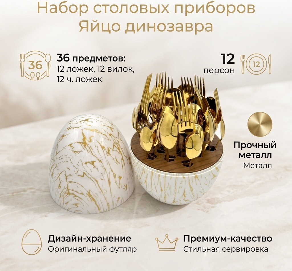Набор столовых приборов 36 шт, белый 677132