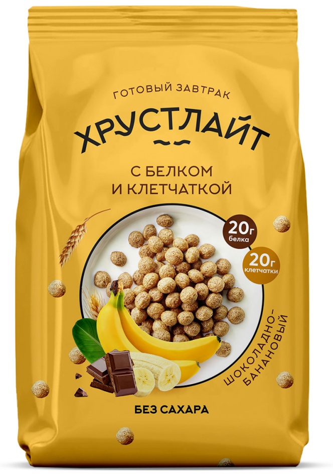 Хрустлайт готовый завтрак с белком и клетчаткой шоколадно-банановый 150 г