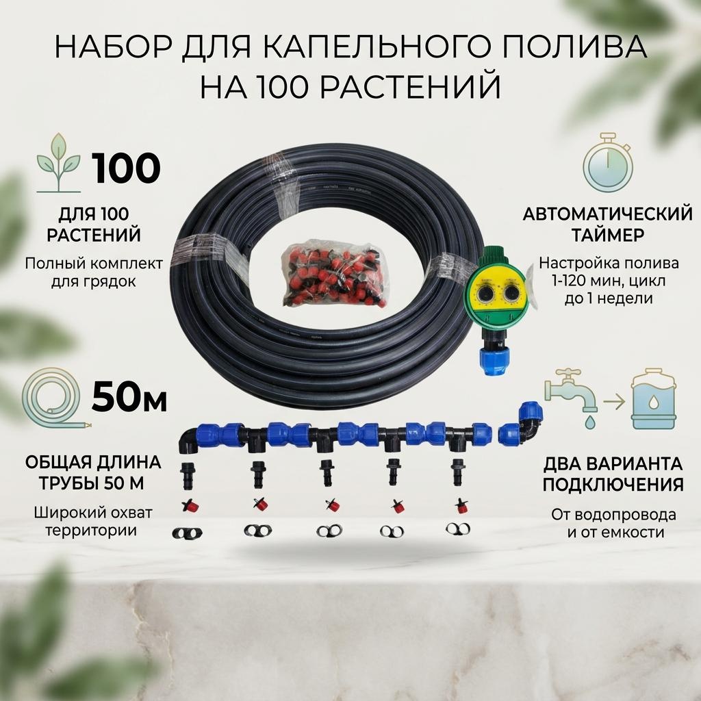 ТоргПром набор для капельного полива на 100 растений/