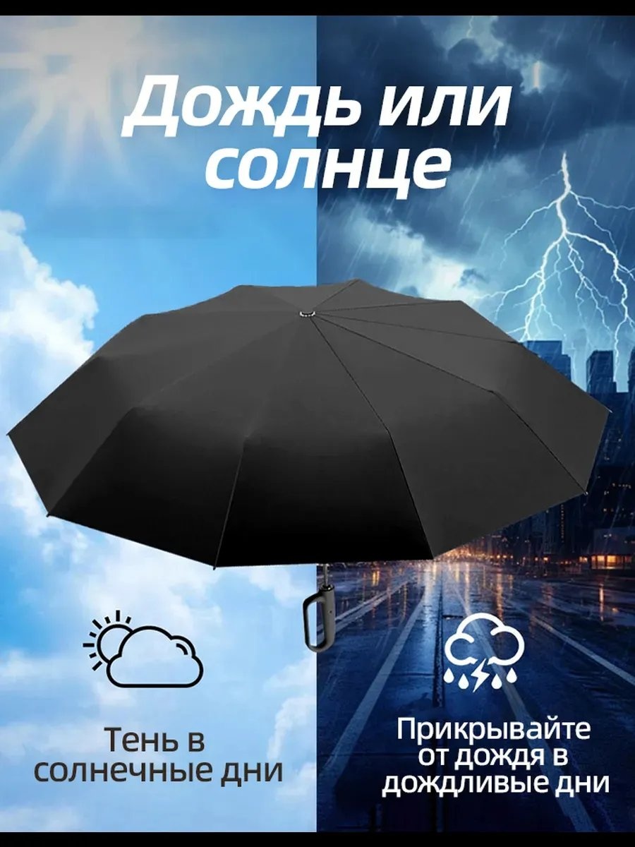 Складной зонт полуавтомат черный