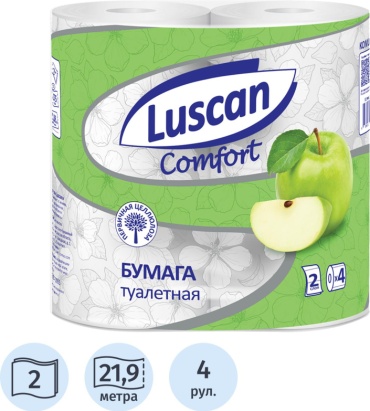 Luscan туалетная бумага 2-слойный 4 шт, первичная целлюлоза
