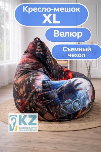 Кресло-мешок Bbag Kids XL Мортал Комбат, чехол велюр, черный, красный