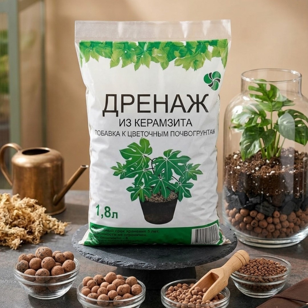 Дренаж Фабрика грунтов из керамзита для комнатных и садовых растений 1.8 л