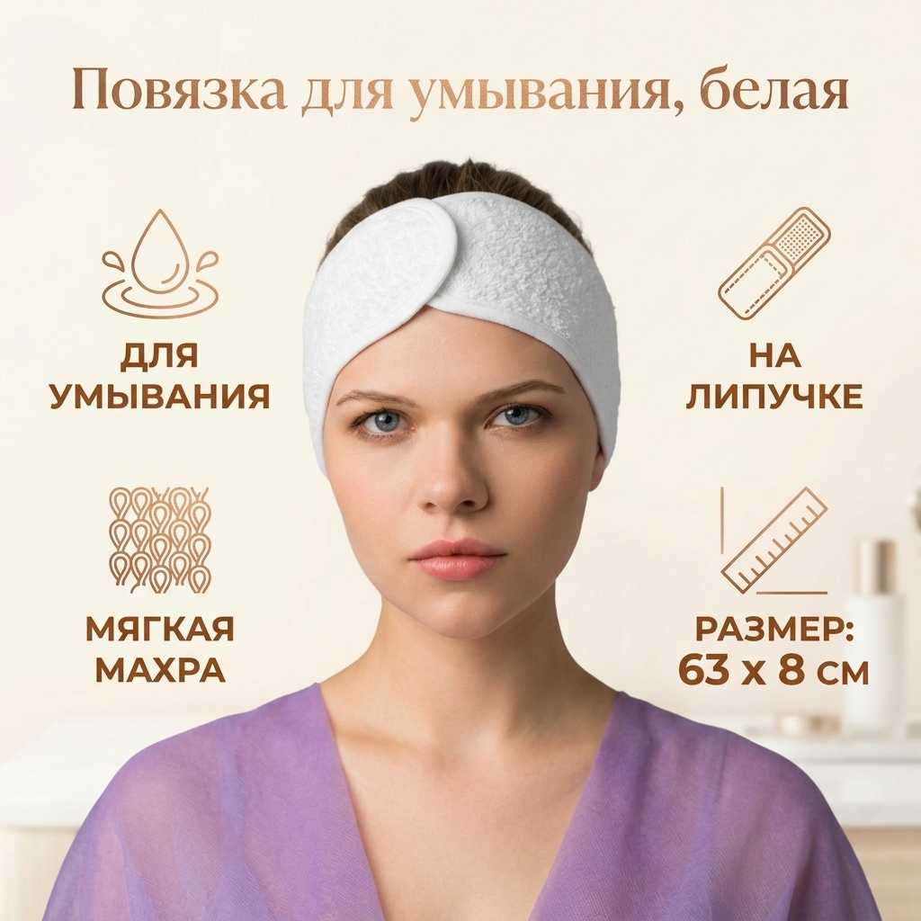 Повязка для головы, для умывания белый 1 шт
