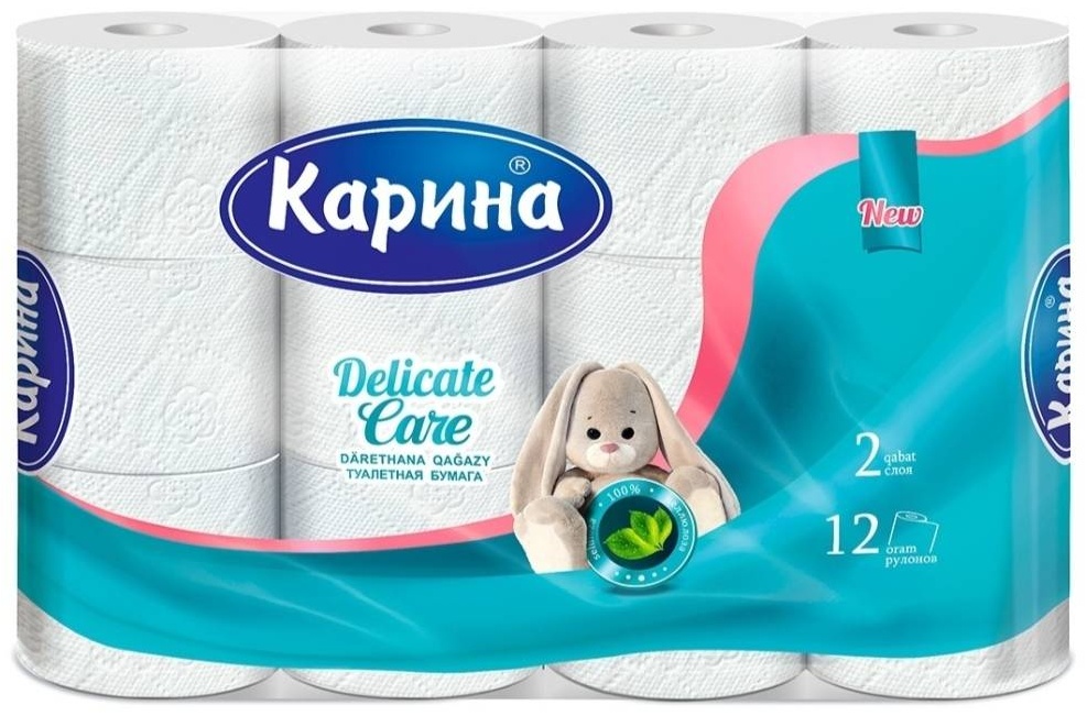 Карина туалетная бумага 2-слойный 12 шт, первичная целлюлоза