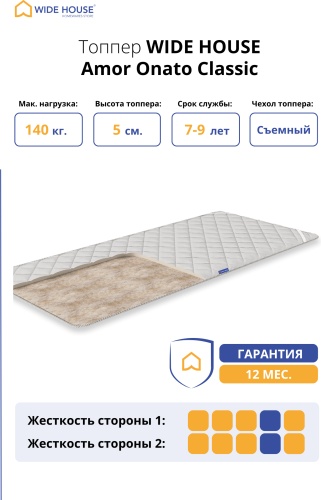 Топпер WIDE HOUSE Amor Onato Classic, 70x190x5 см
