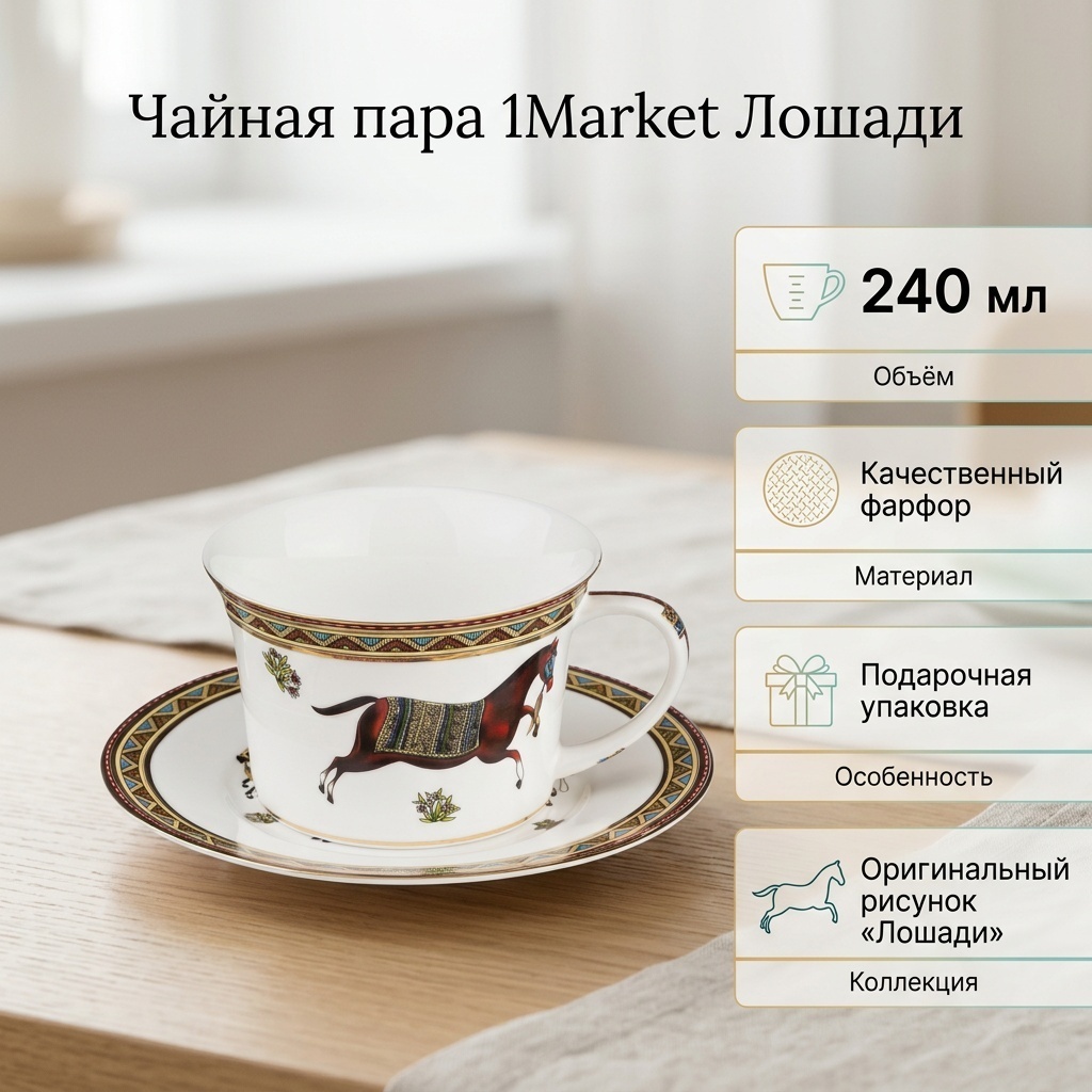 Чайная пара 1Market Лошади, 240 мл, фарфор, 1 шт.