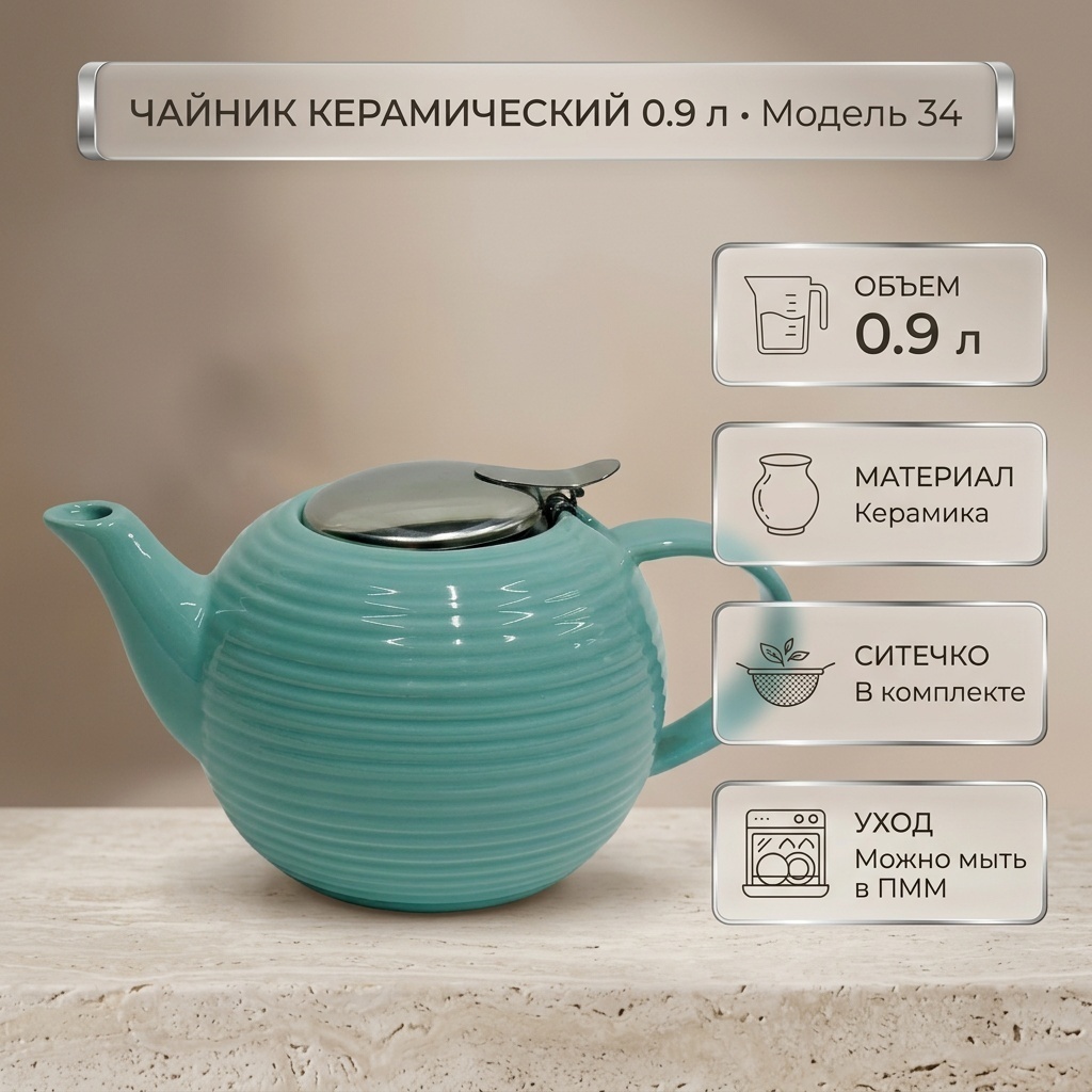Чайник 34 0.9 л, керамика