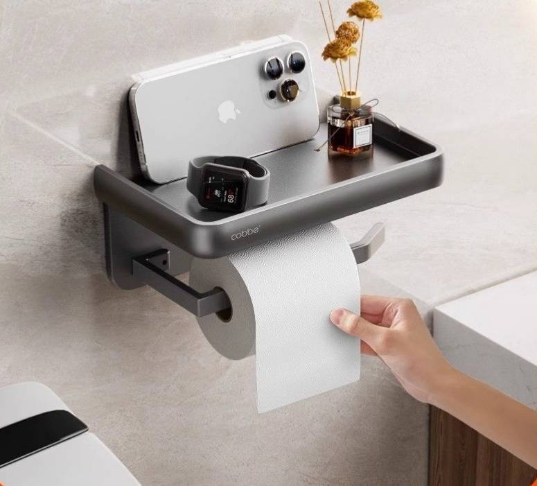 Eva Goods держатель для туалетной бумаги с удобной полкой 1 шт, алюминий