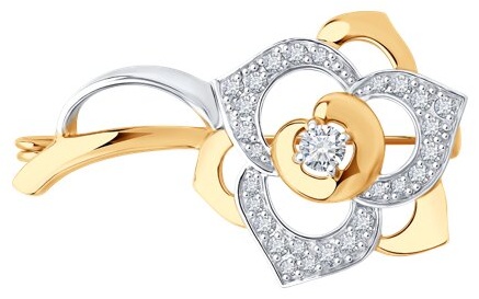 Брошь Diamant 51-140-02827-1 вес 2.74 г золото, фианит
