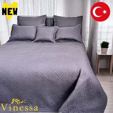 Покрывало с наволочкой Vinessa 220х160 см, хлопок, микрофибра, темно - серый