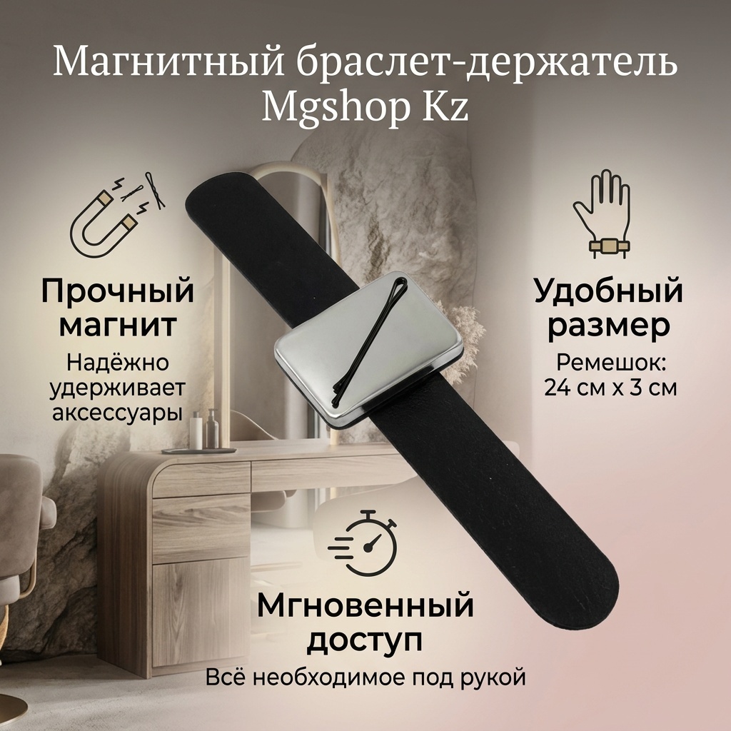 Mgshop Kz Магнитный браслет-держатель для шпилек и невидимок на руку для парикмахера, черный