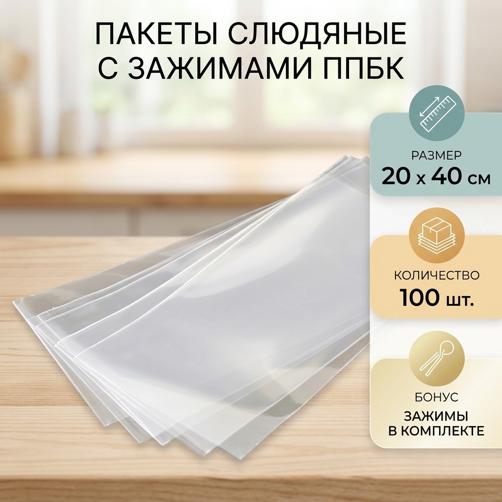 Пакет слюда с зажимом 20х40 см 100 шт