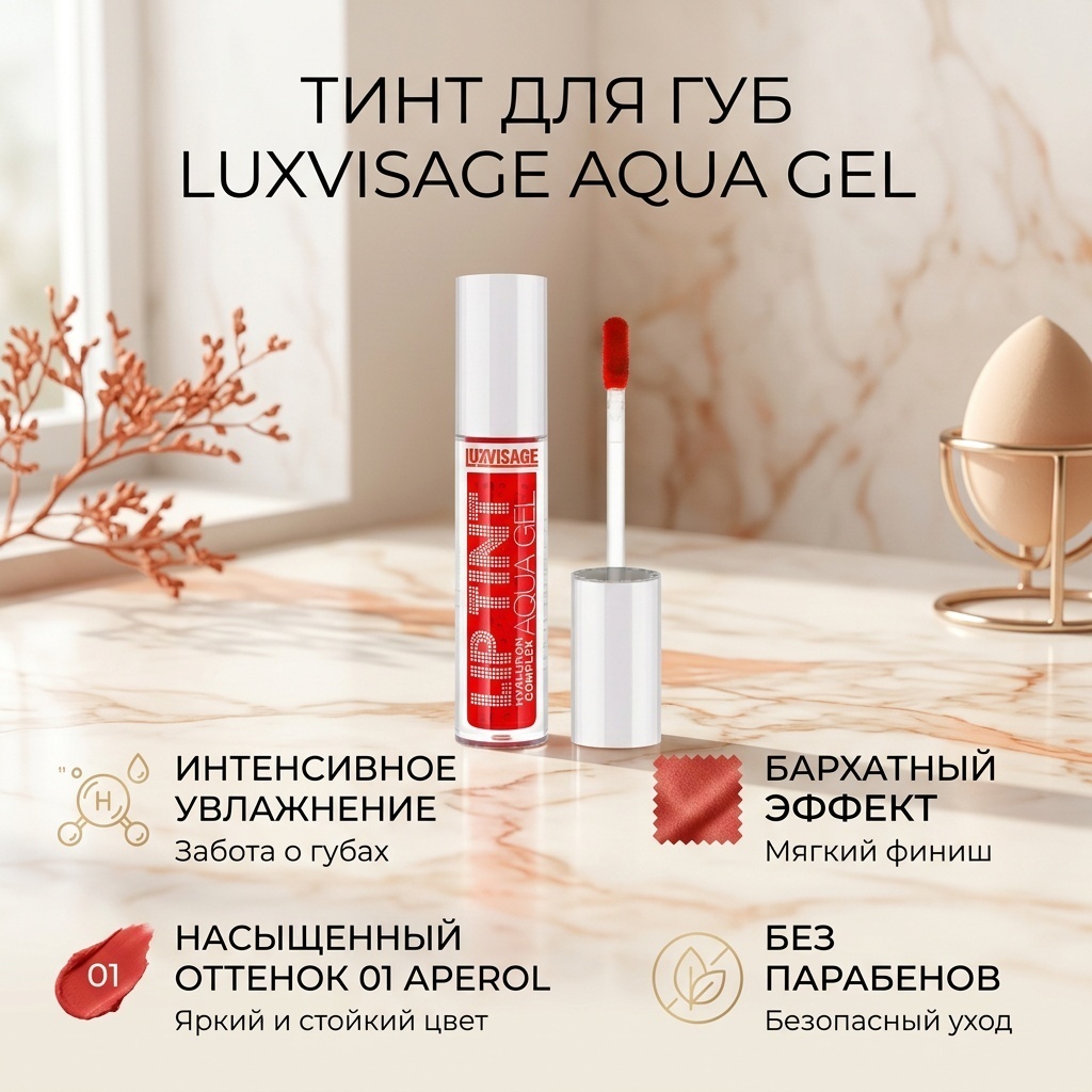 LUXVISAGE Aqua Gel Hyaluron Complex тинт для губ 01 Aperol
