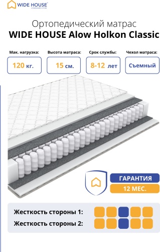 Матрас WIDE HOUSE Alow Holkon Classic, 100x185x15 см