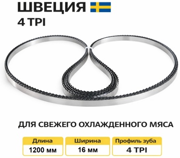 Полотно для ленточных пил 1200 мм, 16х0.6х1200 (К) 4 TPI 1 шт.