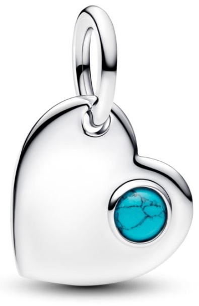 Шарм PANDORA «Сердце с бирюзовым камнем» для гравировки 794295C12 вес 2.03 г серебро, кристалл