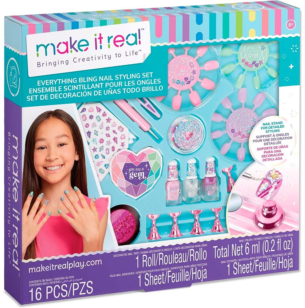 Make It Real Набор детской косметики Everything Bling Nail Styling Set лак для ногтей, набор, накладные ногти 8+ 6 мл