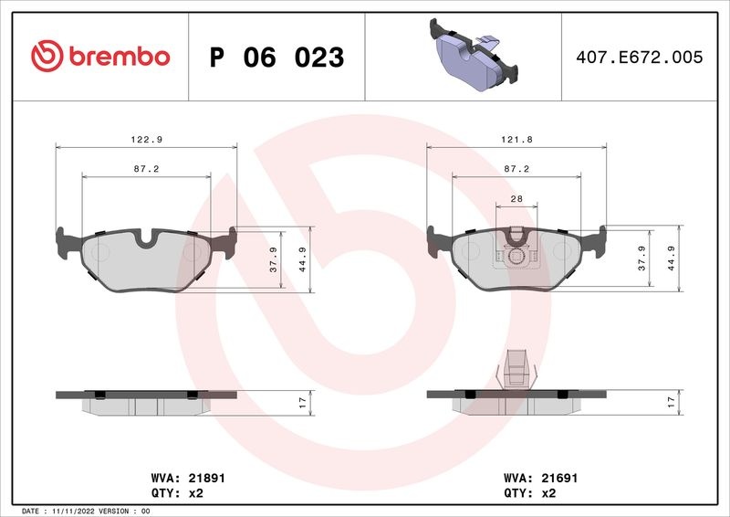 Колодки Brembo задние P06023 4 шт