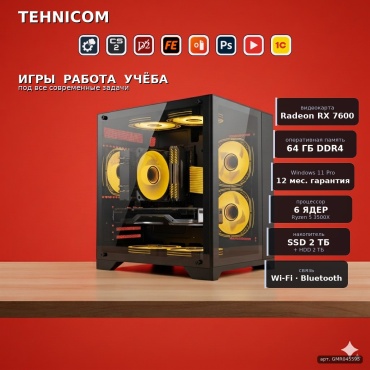 Tehnicom R5 3500X / RX 7600 8 Гб / 64 Гб / 2000 Гб HDD+SSD 2000 Гб / Win 11 Pro