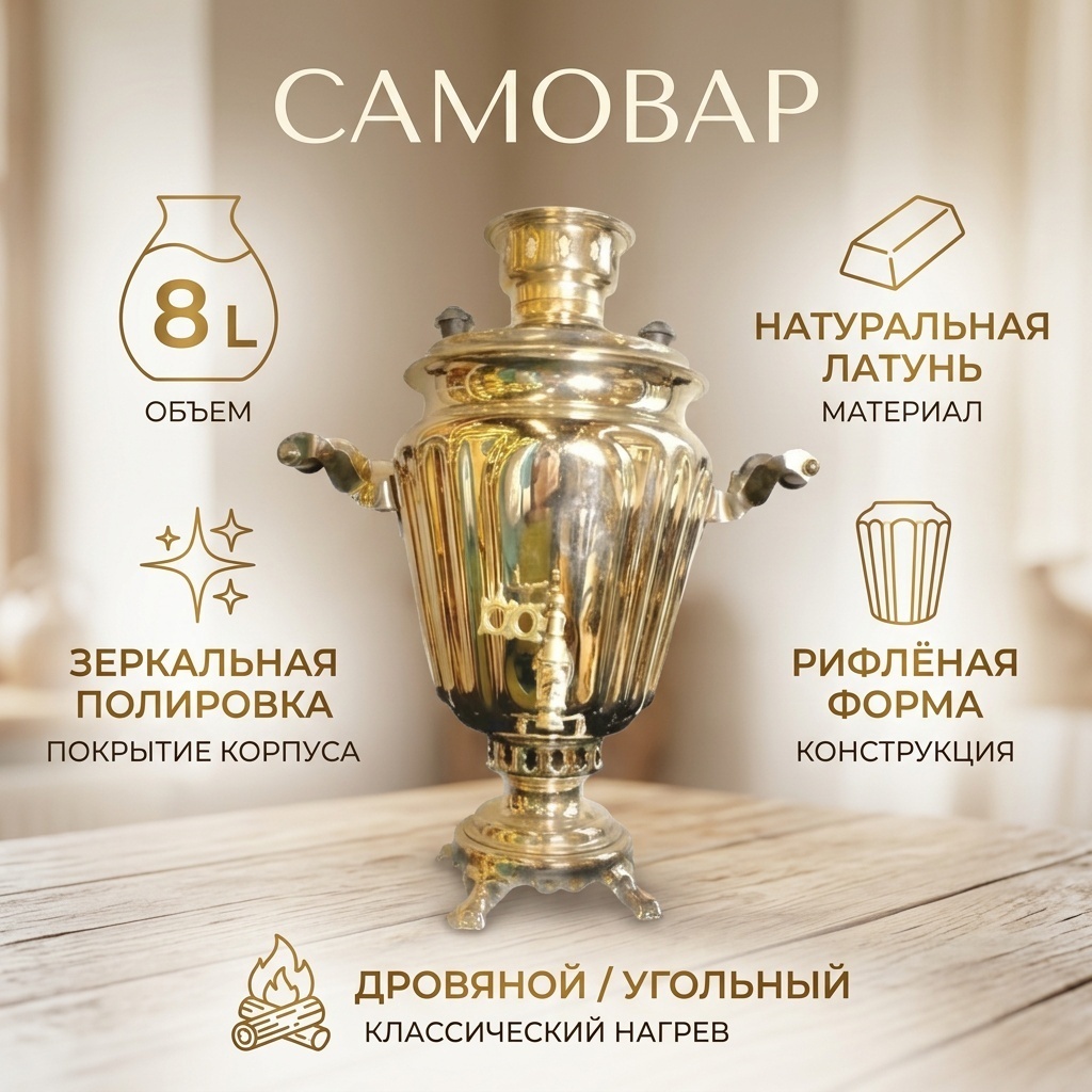 Самовар 16494139_175380 8 л, латунь