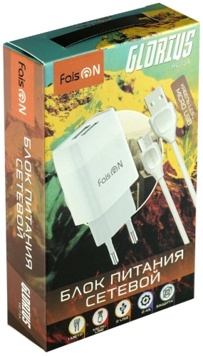 FaisOn HC73A micro USB, USB 12 Вт белый