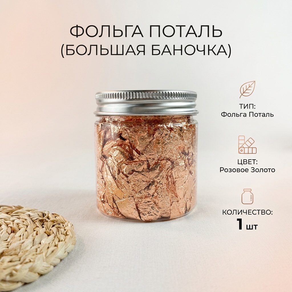 Фольга Поталь в большой баночке 1 шт