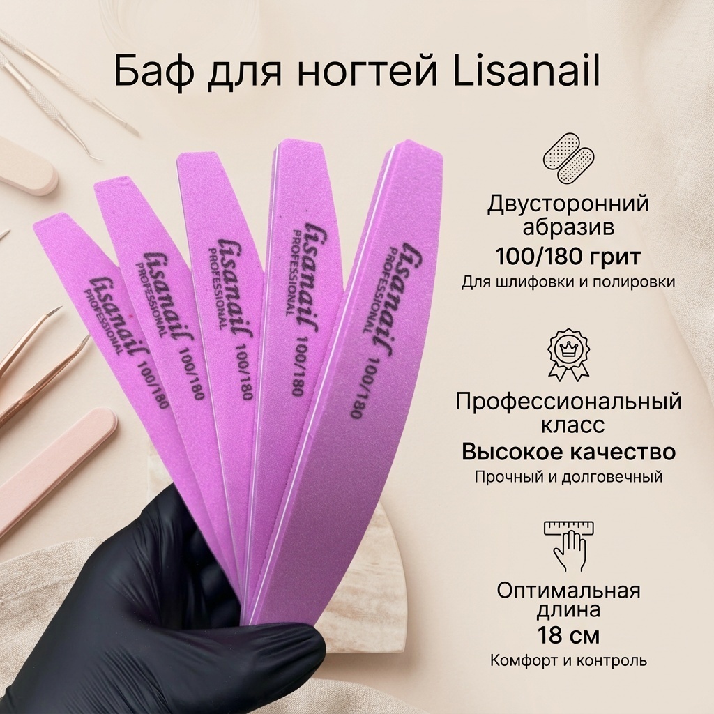 Lisanail баф для ногтей 100/180 грит 18 см 10 шт