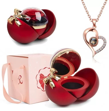 GiftoMania4U Праздничная Шкатулка-яблоко на 14 февраля, 8 марта с цепочкой для мамы, девушки, подруги женский набор