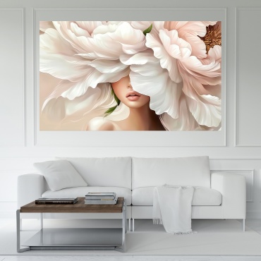 Картина «Девушка с цветами пиона» 120x80 см