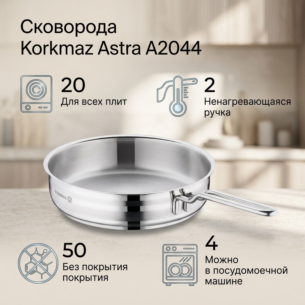Сковорода Korkmaz Astra 26 см , нержавеющая сталь