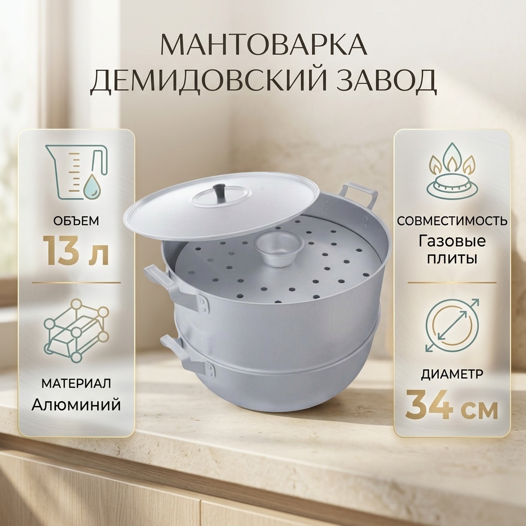 Мантоварка 13 л, Демидовский завод алюминий, количество ярусов: 4