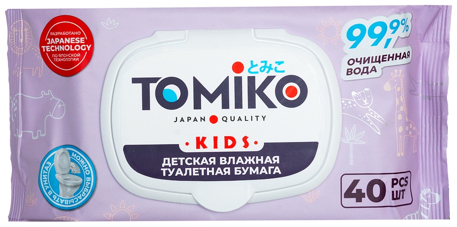 Tomiko влажная туалетная бумага 1-слойный 40 шт, хлопок